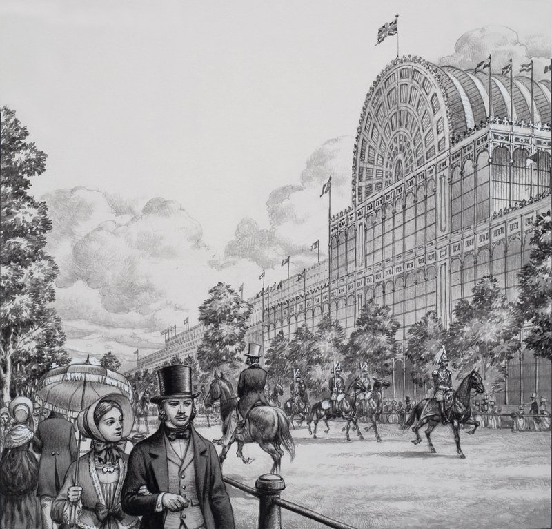 Kryształowy Pałac (gwasz na papierze) autorstwa Pat (1907-95) Nicolle