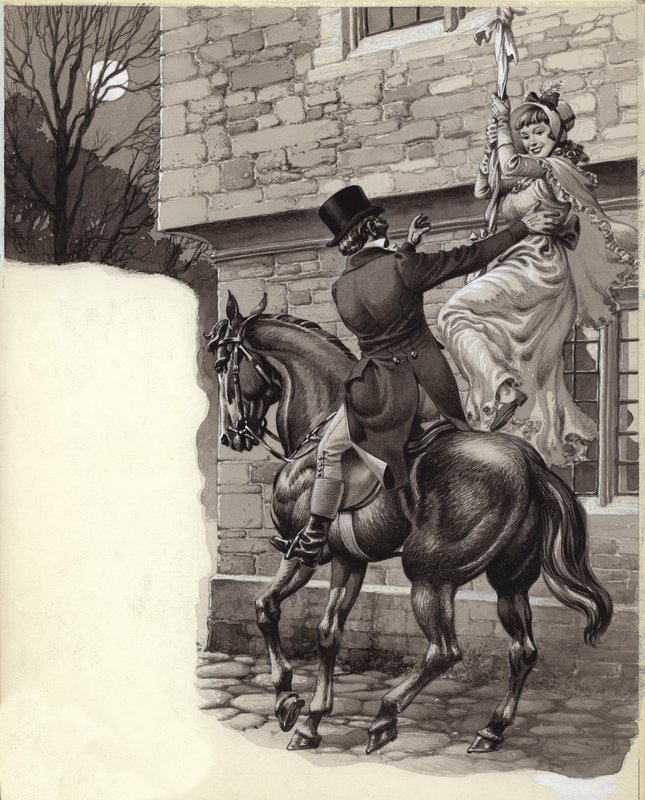John Peel i Mary White uciekają do Gretna Green (gwasz na papierze) autorstwa Pat (1907-95) Nicolle