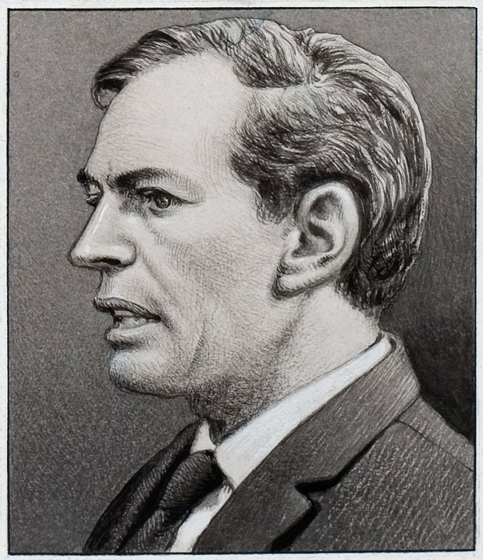 Profesor Christiaan Barnard (gwasz na papierze) autorstwa Pat (1907-95) Nicolle