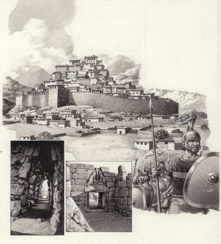 Twierdza w Mykenach (gwasz na papierze) autorstwa Pat (1907-95) Nicolle