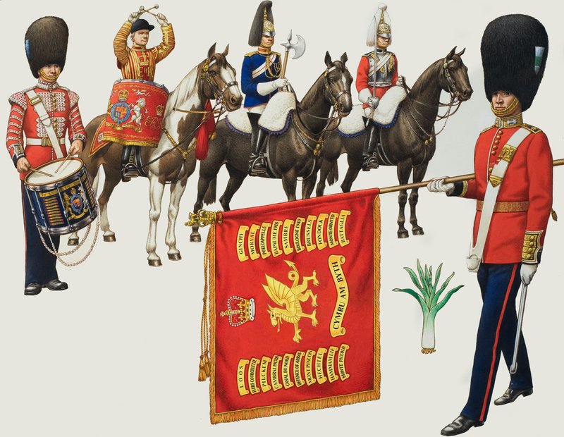 Walijskie regimenty (gwasz na papierze) autorstwa Pat (1907-95) Nicolle