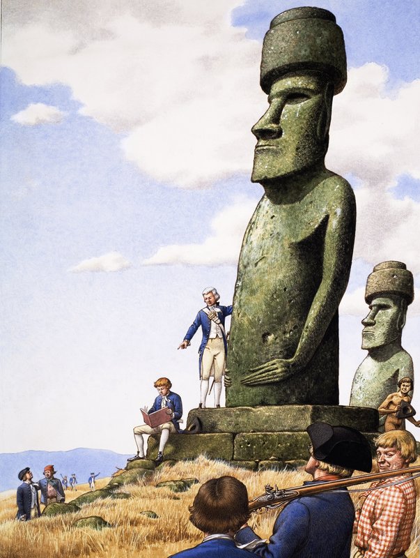 Co naprawdę się wydarzyło Idole z Wyspy Wielkanocnej autorstwa Pat (1907-95) Nicolle