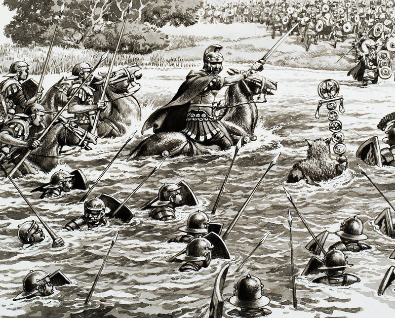 Legiony Cezara przekraczające Tamizę autorstwa Pat (1907 95) Nicolle