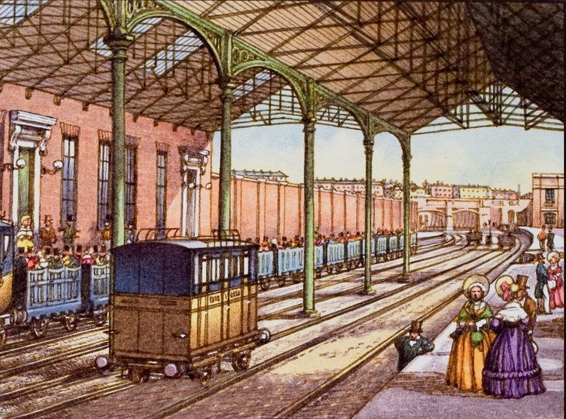 Stacja Euston w 1837 r. autorstwa Pat (1907-95) Nicolle