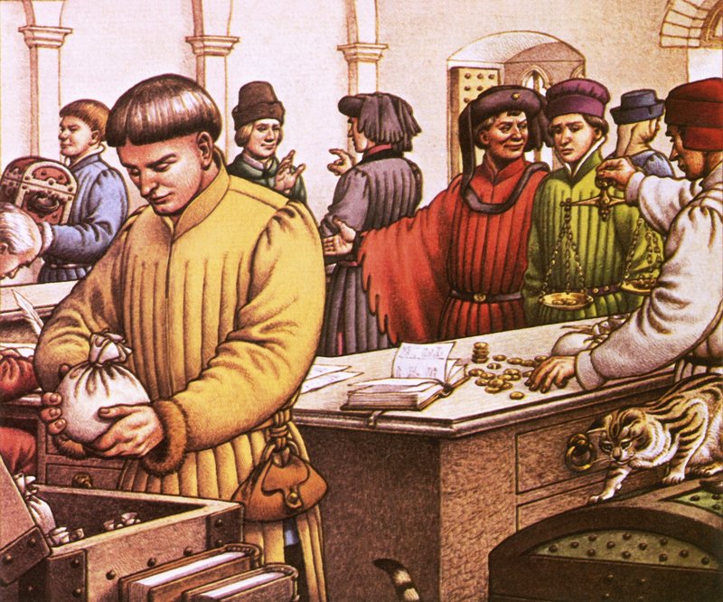 Florencki bank na początku XV wieku autorstwa Pat (1907-95) Nicolle