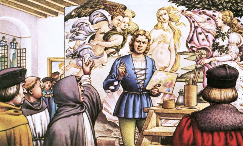 Savonarola krytykujący Botticellego za namalowanie Narodzin Wenus autorstwa Pat (1907 95) Nicolle