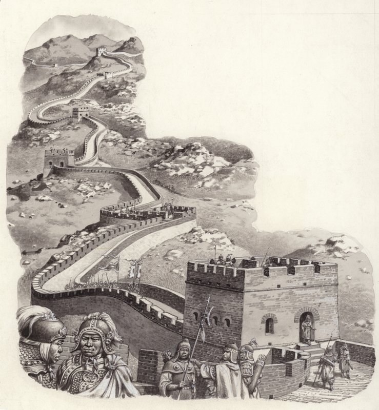 Wielki Mur Chiński (gwasz na papierze) autorstwa Pat (1907-95) Nicolle