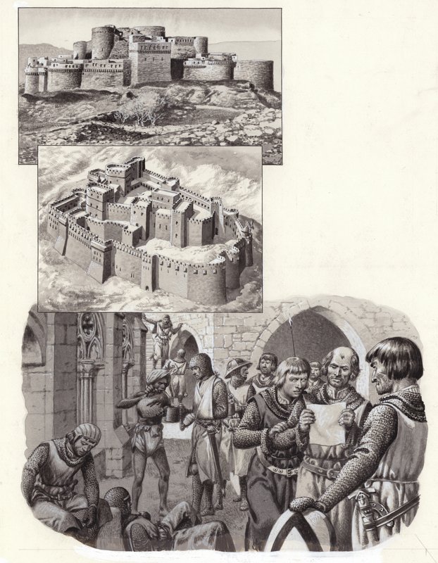 Twierdza Krak des Chevaliers (gwasz na papierze) autorstwa Pat (1907 95) Nicolle