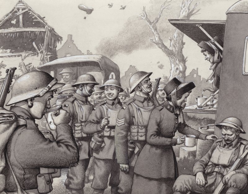 Kobiety z Armii Zbawienia podczas Wielkiej Wojny (gwasz na papierze) autorstwa Pat (1907 95) Nicolle