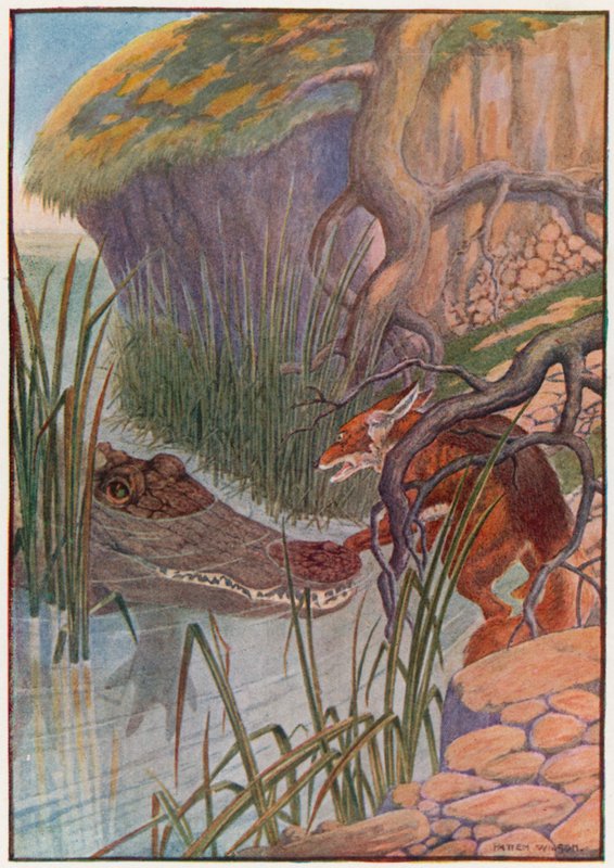 „O rany! Wielki aligator ma moją łapę w pysku!” (litografia kolorowa) autorstwa Patten Wilson