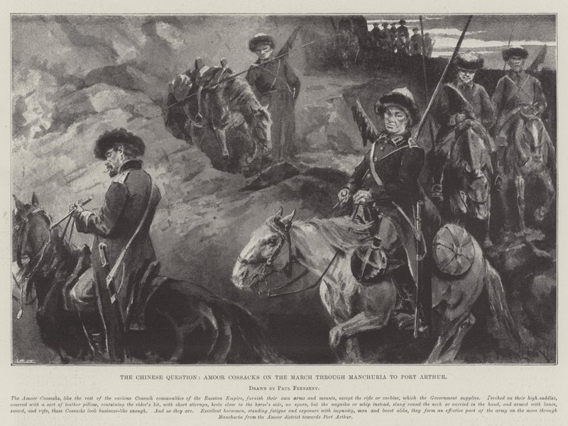 The Chinese Question, Amoor Cossacks on the March through Manchuria to Port Arthur autorstwa Paul Frenzeny