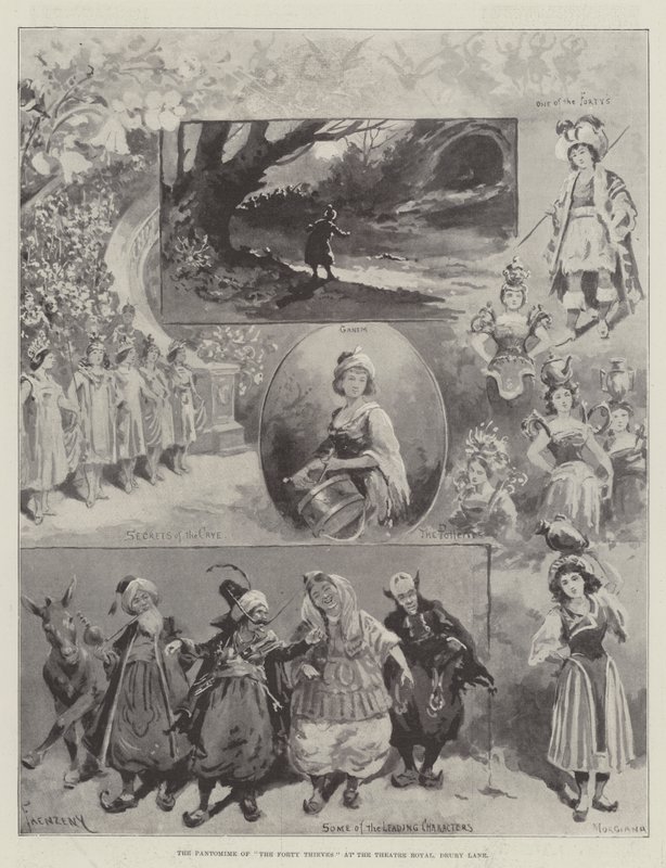 Pantomima czterdziestu złodziei w Theatre Royal, Drury Lane autorstwa Paul Frenzeny