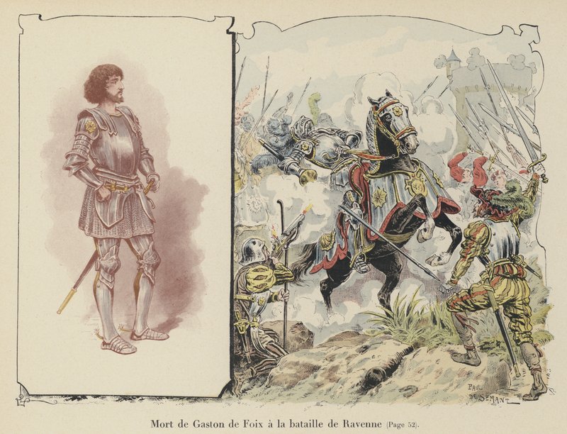 Śmierć Gastona de Foix, księcia Nemours, w bitwie pod Rawenną we Włoszech, 1512 autorstwa Paul de Semant