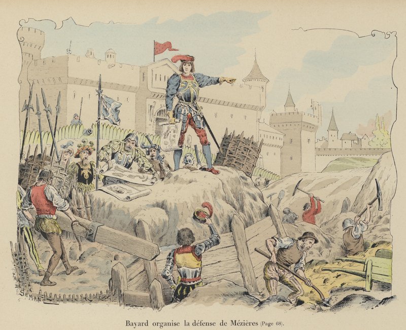 Kawaler de Bayard organizujący francuską obronę podczas oblężenia Mezieres we Francji, 1521 autorstwa Paul de Semant
