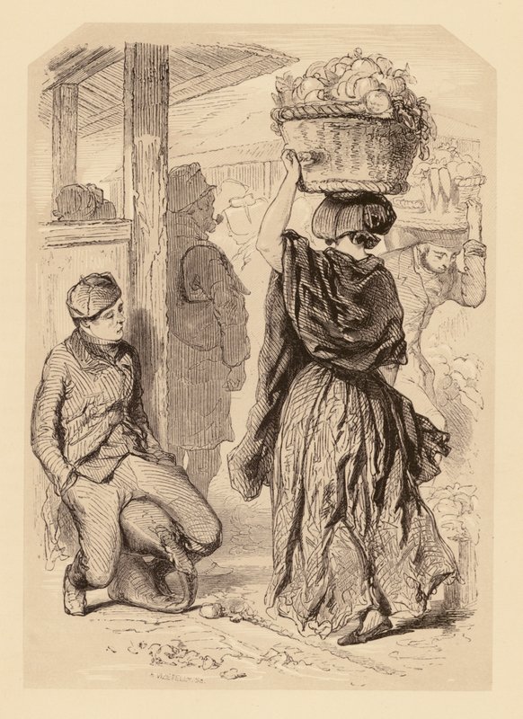 Gavarni w Londynie: Covent Garden Market (litografia) autorstwa Paul (after) Gavarni