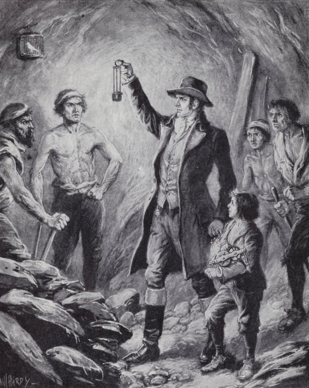 Sir Humphrey Davy i jego wynalazek pierwszej lampy bezpieczeństwa dla górników autorstwa Paul (after) Hardy