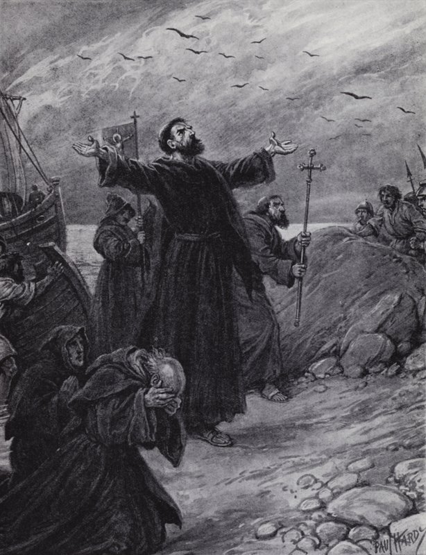 St Augustine przybywający do Kent, AD 597 (lito) autorstwa Paul (after) Hardy