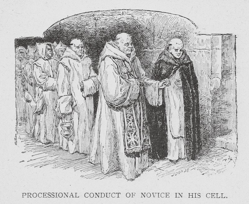 Kartuzi: Procesja nowicjusza w jego celi (litografia) autorstwa Paul Adolphe Kauffmann