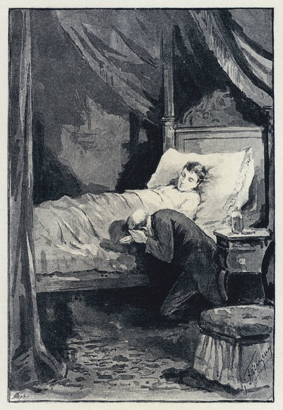 Ilustracja do Anny Kareniny: Karenina w komnacie Anny podczas jej choroby (lito) autorstwa Paul Frenzeny