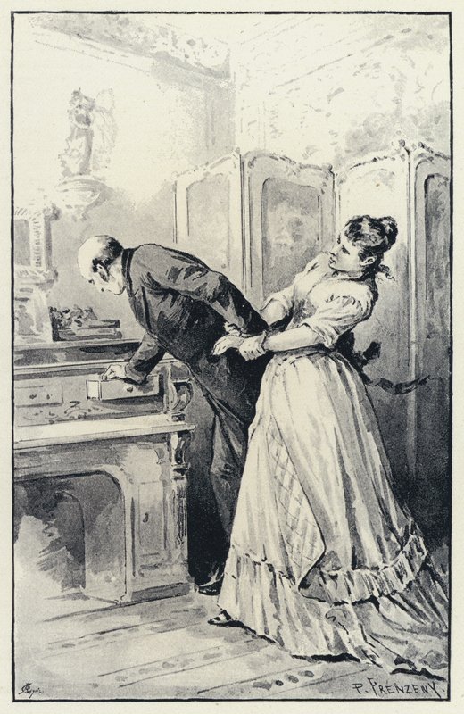 Ilustracja do Anny Kareniny: Karenina bierze w posiadanie listy żony (lito) autorstwa Paul Frenzeny
