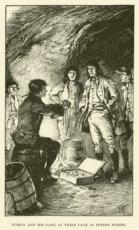 Turpin i jego banda w jaskini w Epping Forest (grawerowanie) autorstwa Paul Hardy