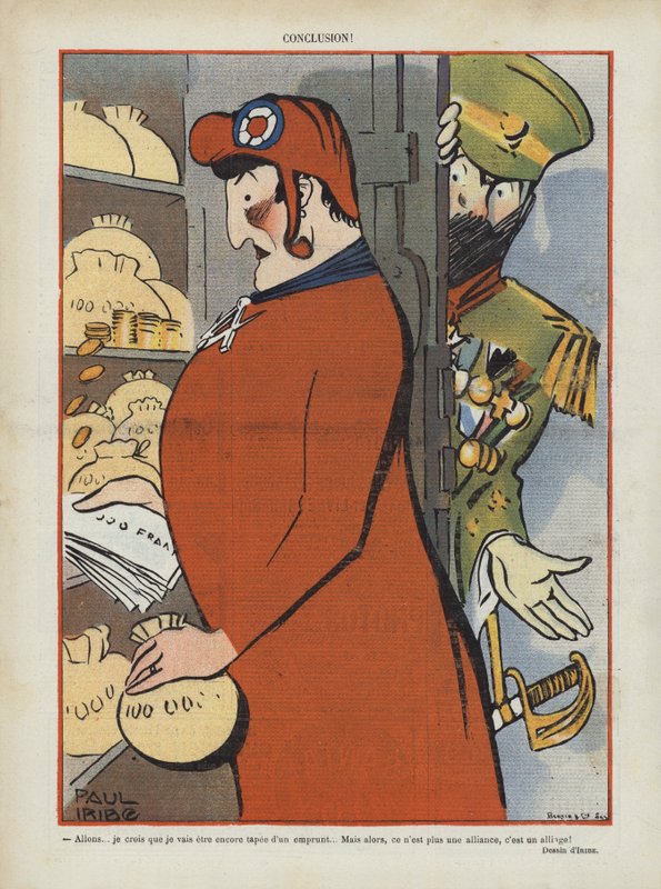 Satyra na sojusz francusko-rosyjski. Ilustracja do Le Rire autorstwa Paul Iribe