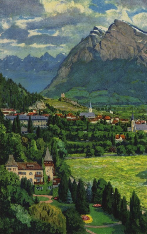 Szwajcarskie Spa: Ragaz, z Churfirsten i Gonzen (kolor lito) autorstwa Paul Kutscha