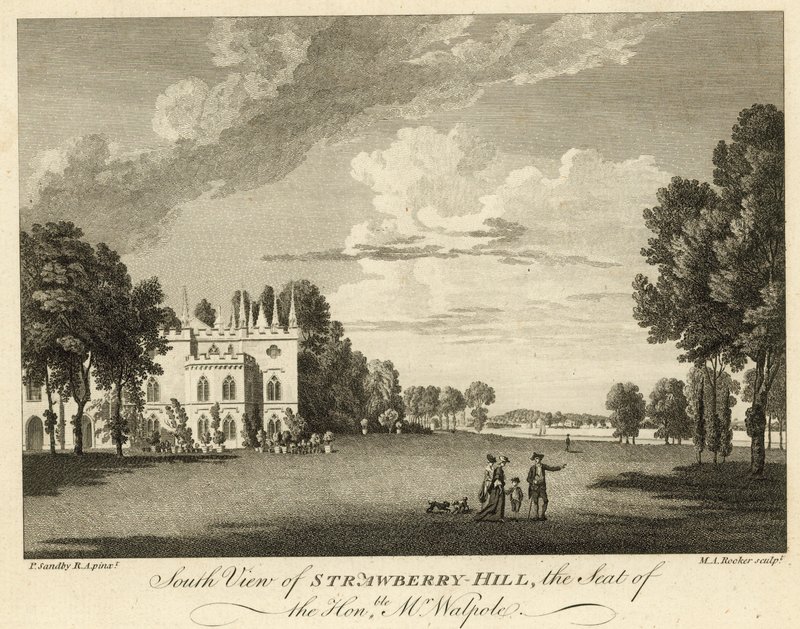 Widok z południa na Strawberry Hill, Twickenham, Londyn, siedzibę Honorowego Horace Walpole autorstwa Paul Sandby