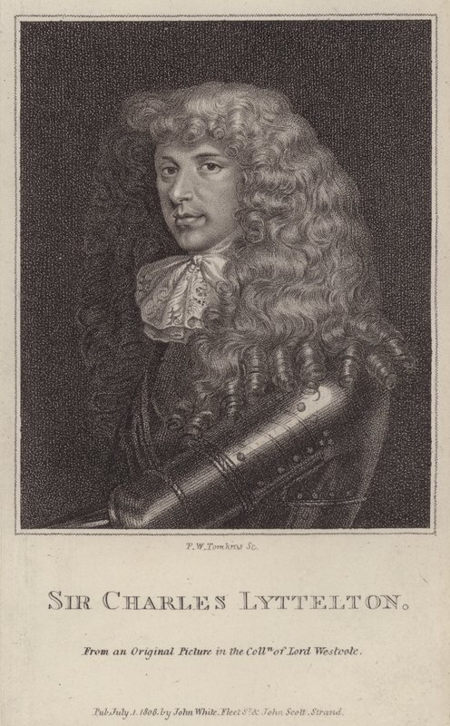 Sir Charles Lyttelton , angielski polityk i gubernator kolonialny Jamajki (grawerowanie) autorstwa Peltro William Tomkins