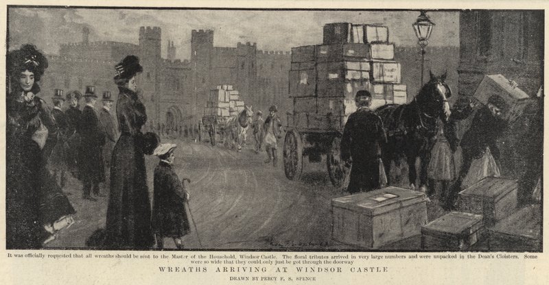 Wianki przybywające do zamku Windsor autorstwa Percy F.S. Spence
