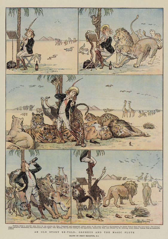 Stara historia opowiedziana na nowo, Orfeusz i magiczny flet (chromolitho) autorstwa Percy Macquoid