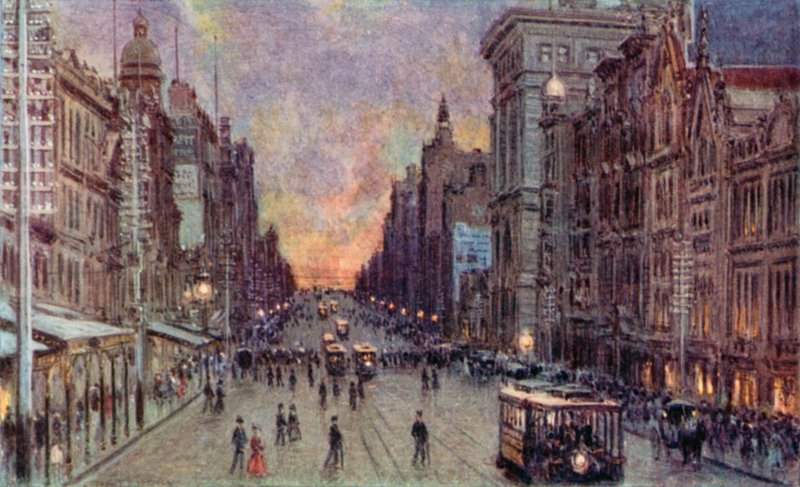 Collins Street, Melbourne (kolor lito) autorstwa Percy F.S. (after) Spence