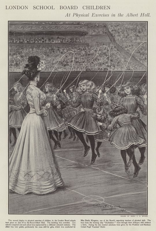 Dzieci z London School Board na ćwiczeniach fizycznych w Albert Hall (lito) autorstwa Percy F.S. (after) Spence