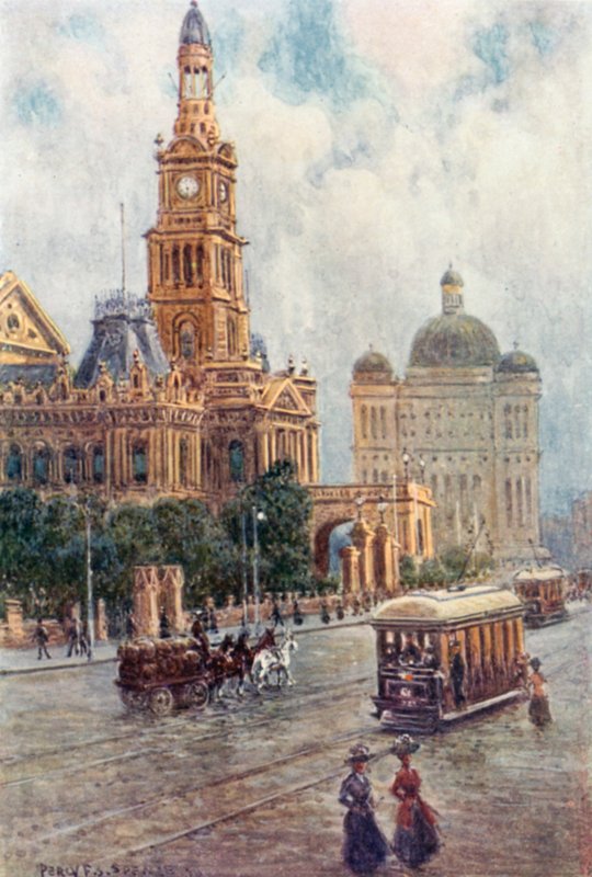 Ratusz, Sydney (kolor lito) autorstwa Percy F.S. (after) Spence