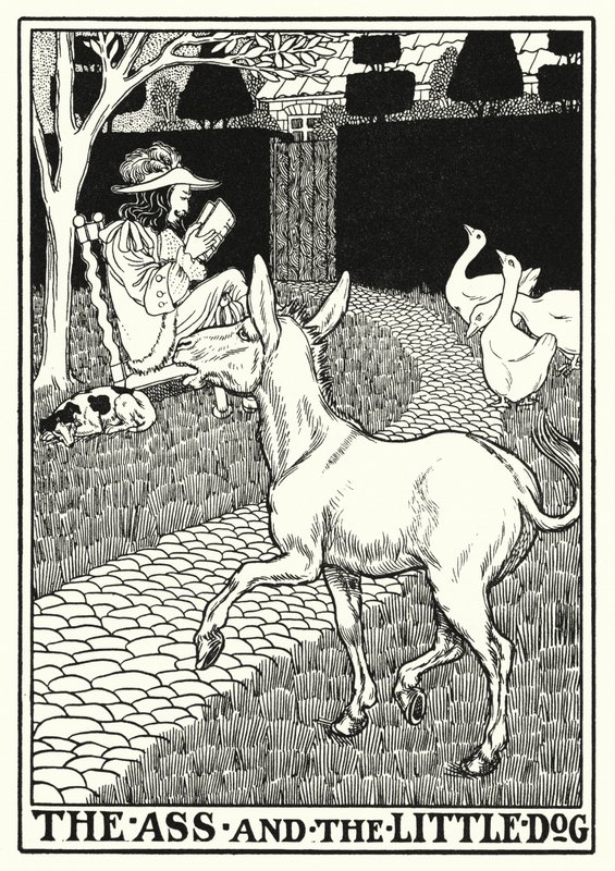 Bajki La Fontaine: Osioł i piesek (litos) autorstwa Percy James Billinghurst
