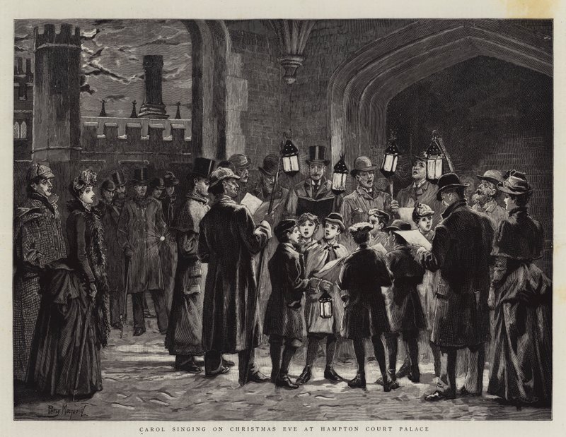 Kolędowanie w Wigilię w Pałacu Hampton Court autorstwa Percy Macquoid