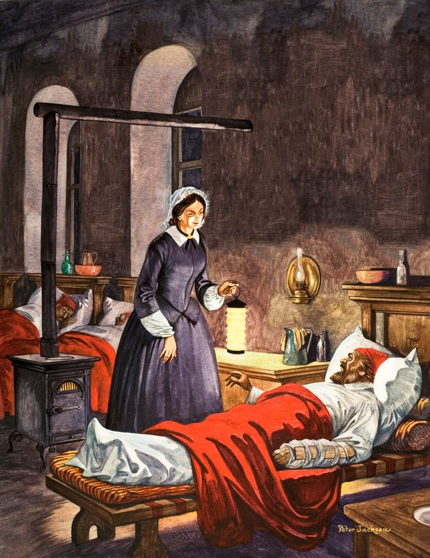 Florence Nightingale. Pani z Lampą odwiedzająca chorych żołnierzy w szpitalu autorstwa Peter Jackson