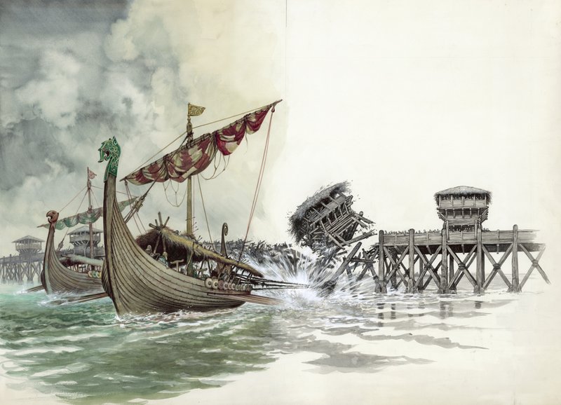 London Bridge został zburzony w ataku Wikingów prowadzonym przez Olafa The Norsemana w 1014 r autorstwa Peter Jackson