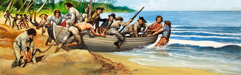 Bunt na Bounty (gwasz na papierze) autorstwa Peter Jackson
