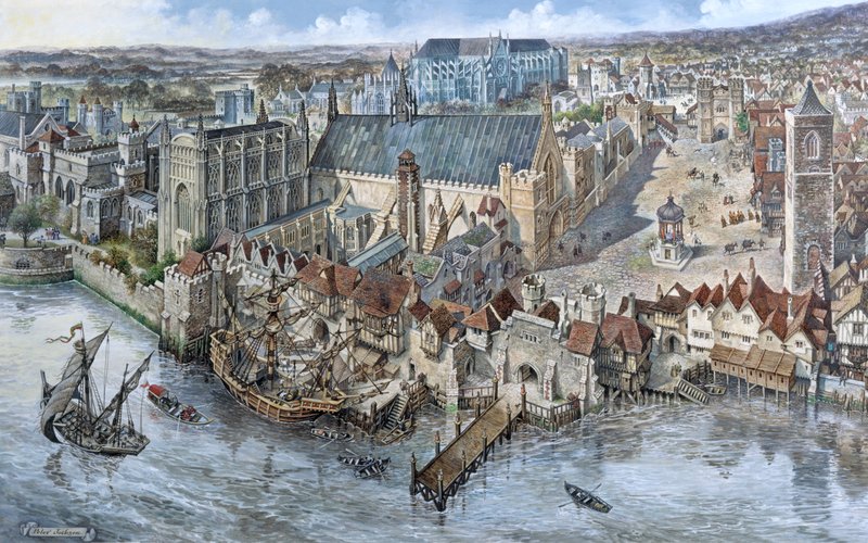Odbudowa starego Londynu: Pałac Westminsterski około 1530 autorstwa Peter Jackson