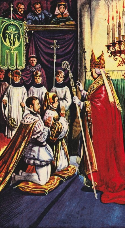 Królowa Maria poślubia księcia Filipa Hiszpanii w Winchester autorstwa Peter Jackson