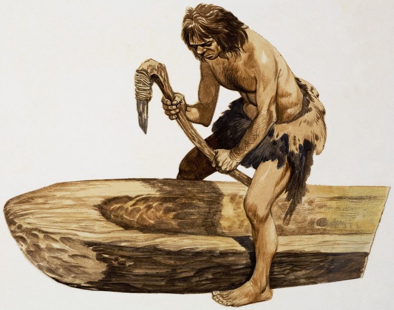 Człowiek z epoki kamienia wykopuje kajak autorstwa Peter Jackson