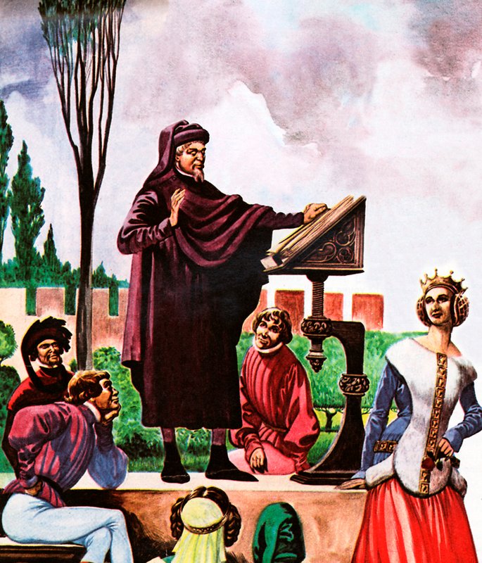 Poeta Chaucer czytający na dworze autorstwa Peter Jackson