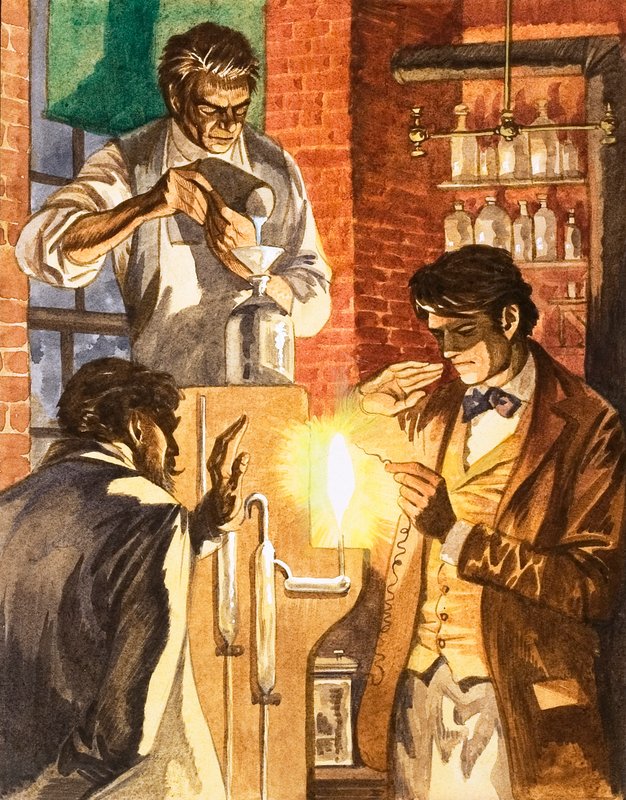 Thomas Edison i Joseph Swan tworzą oświetlenie elektryczne autorstwa Peter Jackson