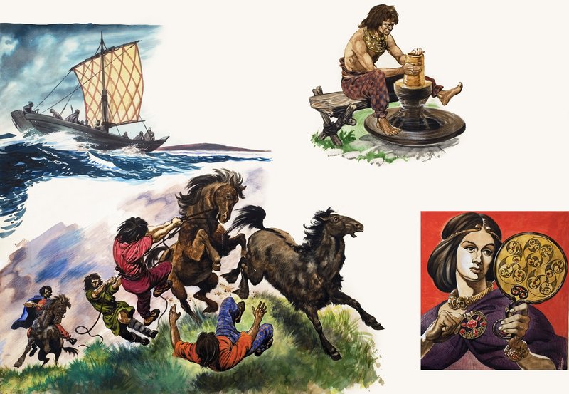 Kiedy Celtowie przybyli do Brytanii, ilustracja z "Treasure autorstwa Peter Jackson