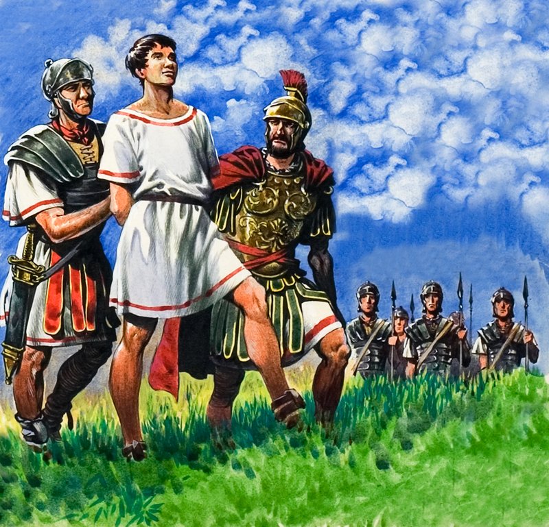 Młody Brytyjczyk aresztowany przez rzymskich żołnierzy autorstwa Peter Jackson