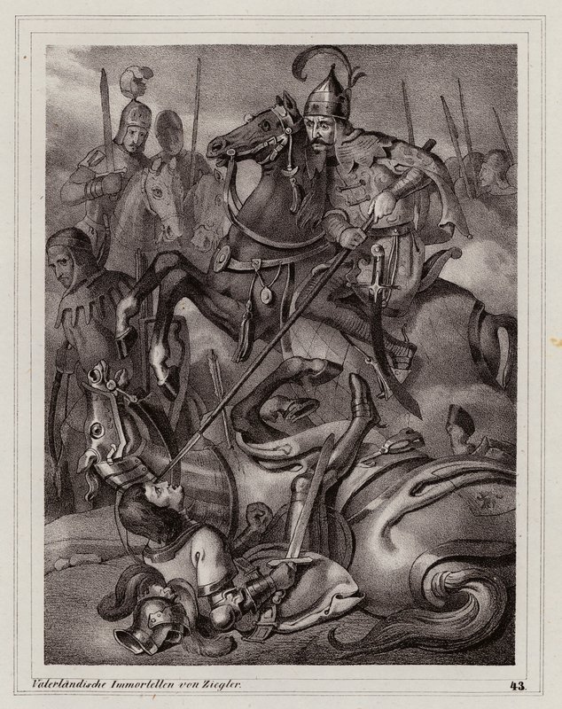 Śmierć Fryderyka II Austriackiego w bitwie nad rzeką Leitha autorstwa Peter Johann Nepomuk Geiger