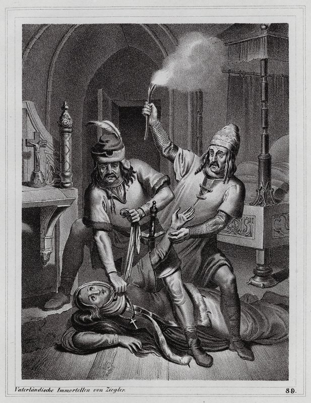 Zabójstwo Ludmiły Czeskiej, 921 r. (rycina) autorstwa Peter Johann Nepomuk Geiger