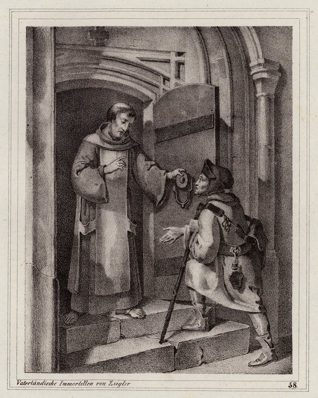 Banita John Parricida szukający schronienia w klasztorze w Pizie autorstwa Peter Johann Nepomuk Geiger