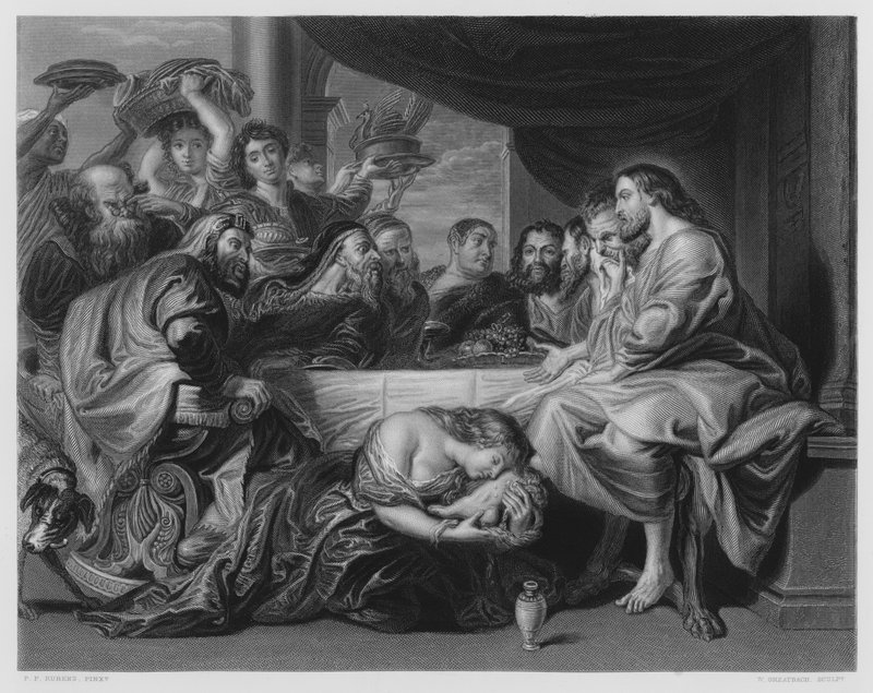 Maryja Namaszczająca Stopy Chrystusa, z obrazu w Królewskiej Kolekcji (rycina) autorstwa Peter Paul (after) Rubens